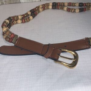 Vintage‎ Double Strand Beaded Leather Belt Size Medium